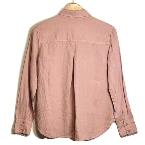Cloth & Stone Linen Pink Button Down Shirt V Neck Long Sleeve Casual Workwear S - Picture 7 of 13